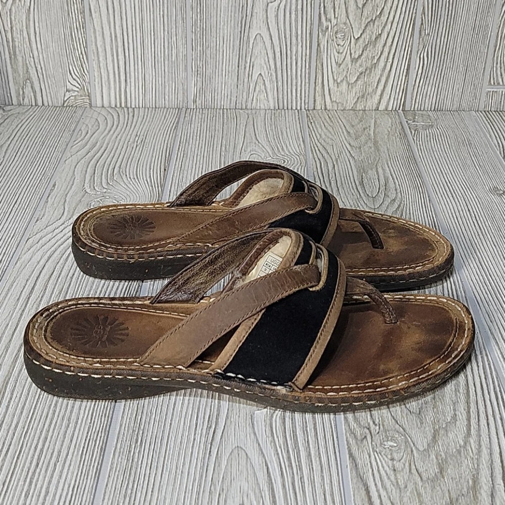 Brown Suede Leather Women's Thong Sandals